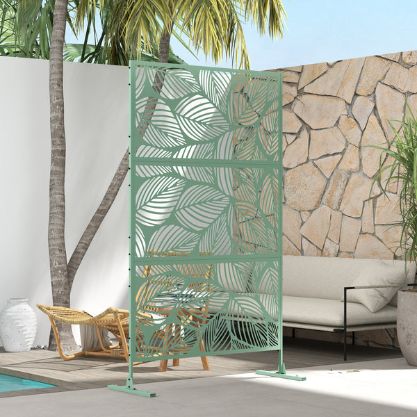 Paravent décoratif d'extérieur en métal avec support, motif feuille, vert clair