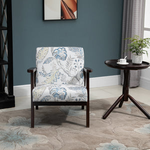 Fauteuil rétro en tissu avec accoudoirs en bois, motif floral