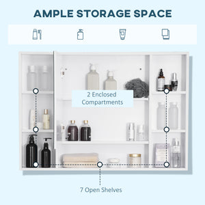 Armoire à pharmacie murale avec porte miroir simple, étagères et placard de rangement, blanche