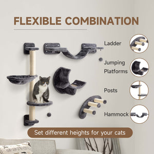 Mur d'escalade pour chat avec griffoir, balles et plateformes, gris foncé