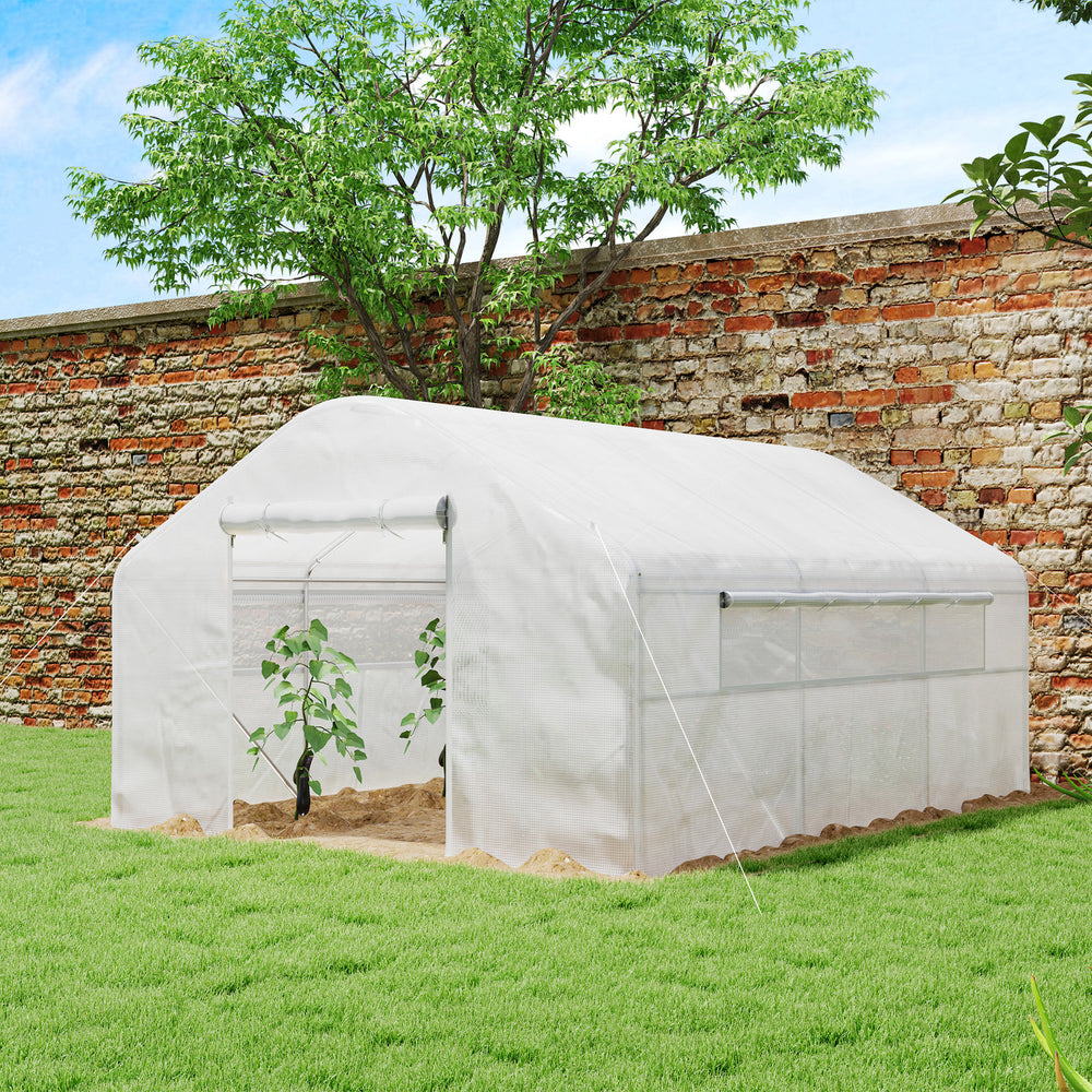 Tunnel greenhouse with structure and windows made of UV and wind resistant galvanized steel