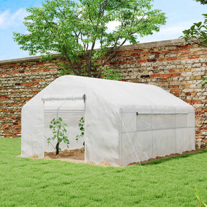 Tunnel greenhouse with structure and windows made of UV and wind resistant galvanized steel