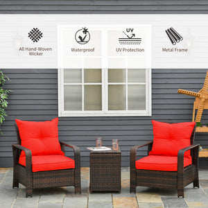 Ensemble de mobilier de jardin 3 pièces en résine tressée avec table basse, rouge