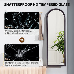 Miroir pleine longueur autoportant arqué, grain de bois brun