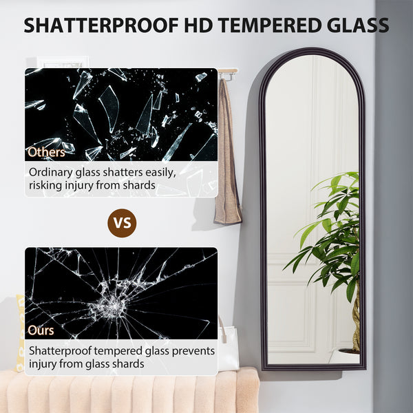 Miroir pleine longueur autoportant arqué, grain de bois brun