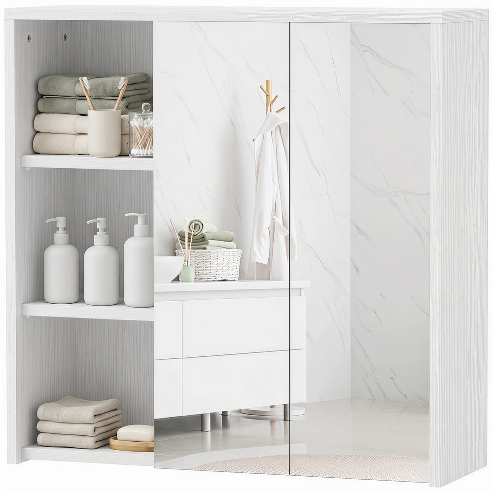 Armoire murale avec miroirs et tablettes, effet bois blanc