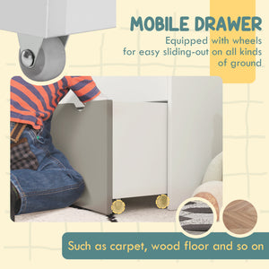 Bibliothèque pour enfants avec 3 étagères et tiroirs, gris