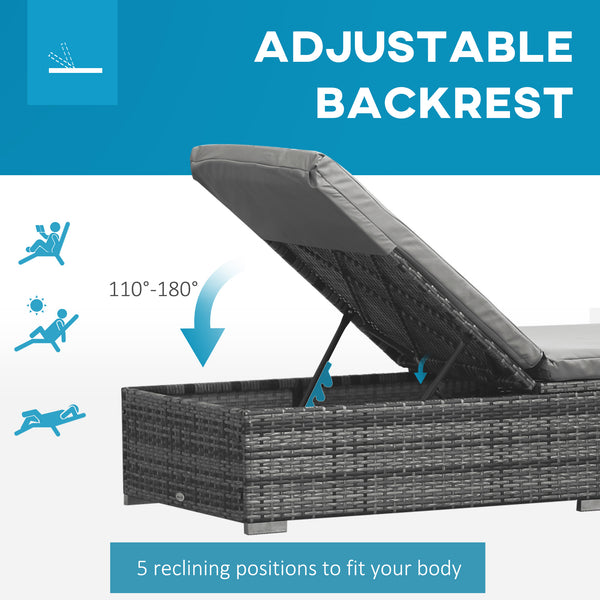 Chaise longue de patio avec dossier réglable sur 5 niveaux et coussin, gris mélangé