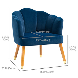 Fauteuils d'appoint avec assise rembourrée, accoudoirs et pieds en bois, bleu