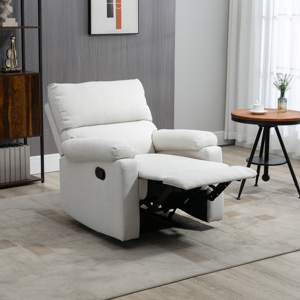 Fauteuil inclinable manuel avec repose-pieds et assise rembourrée, blanc crème