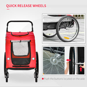 Remorque vélo pour chien 2 en 1 pour chiens de petite et moyenne taille, rouge
