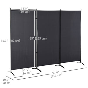 Paravent à 3 panneaux, double charnière et pliable, gris anthracite