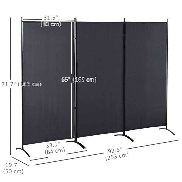Paravent à 3 panneaux, double charnière et pliable, gris anthracite