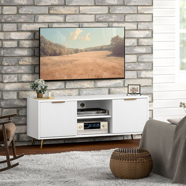 Meuble TV avec rangement pour télé 55 pouces avec 2 étagères ouvertes, blanc