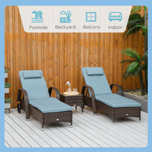 3-piece resin wicker garden set with table and 2 sun loungers