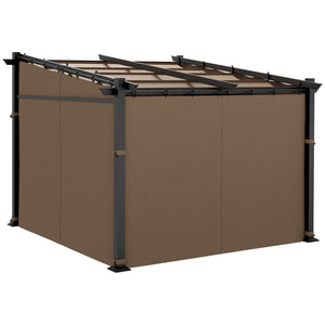 Pergola métallique 10 x 10 avec toit coulissant et rétractable, couleur café