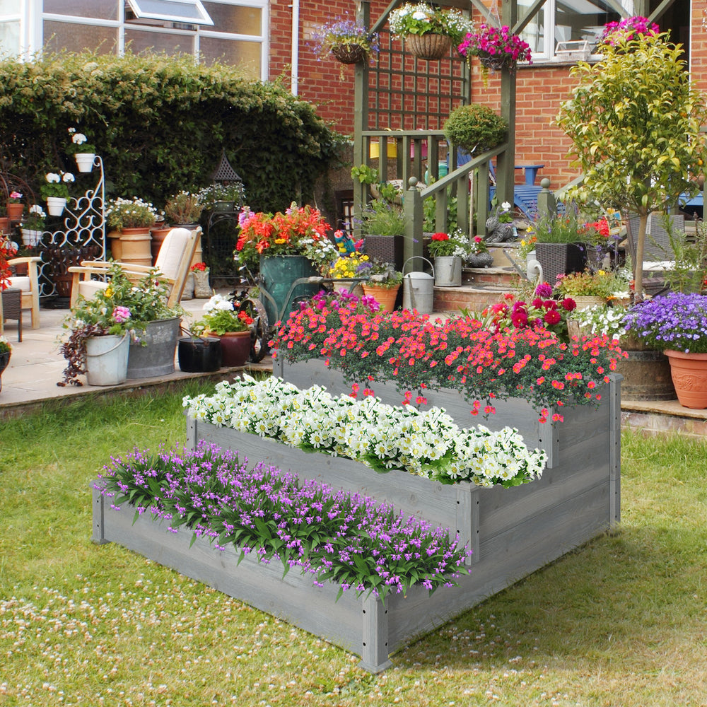 Jardinière à trois niveaux pour jardin, grise