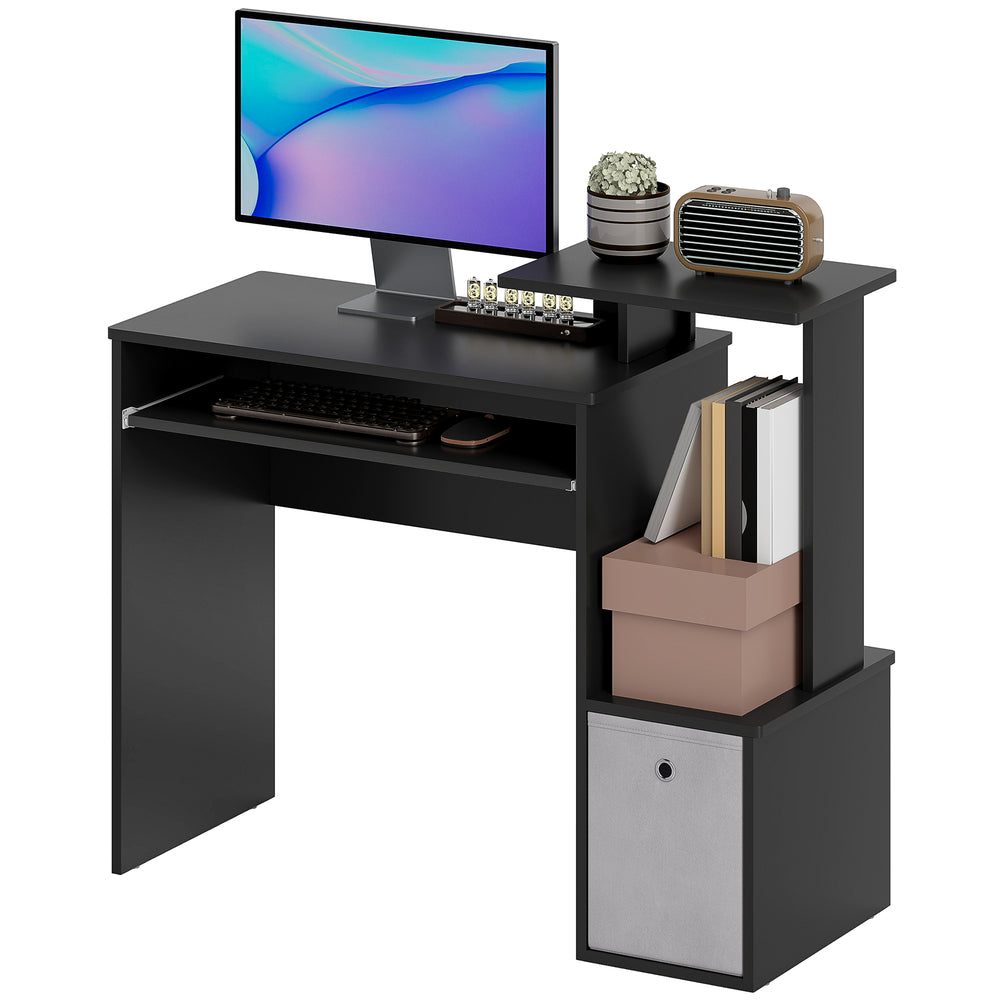 Computer desk with sliding keyboard tray, black