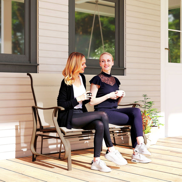 Two-seater outdoor rocking chair with mesh seat and backrest