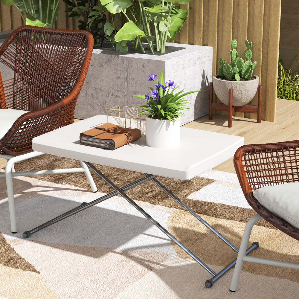 Table pliante d'extérieur réglable en 3 niveaux, blanche