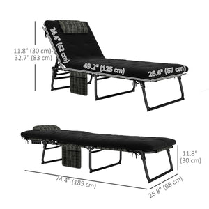Chaise longue pliante avec dossier inclinable à 4 niveaux et coussin, noir