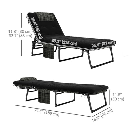 Outsunny Folding Lounge Chair with 4-level Reclining Back &amp; Cushion, Black |