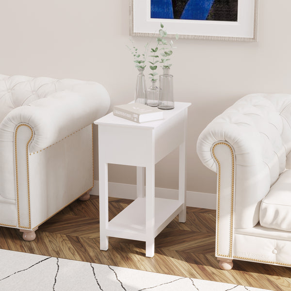 Table d'appoint rabattable avec étagère de rangement et passe-câbles, blanche