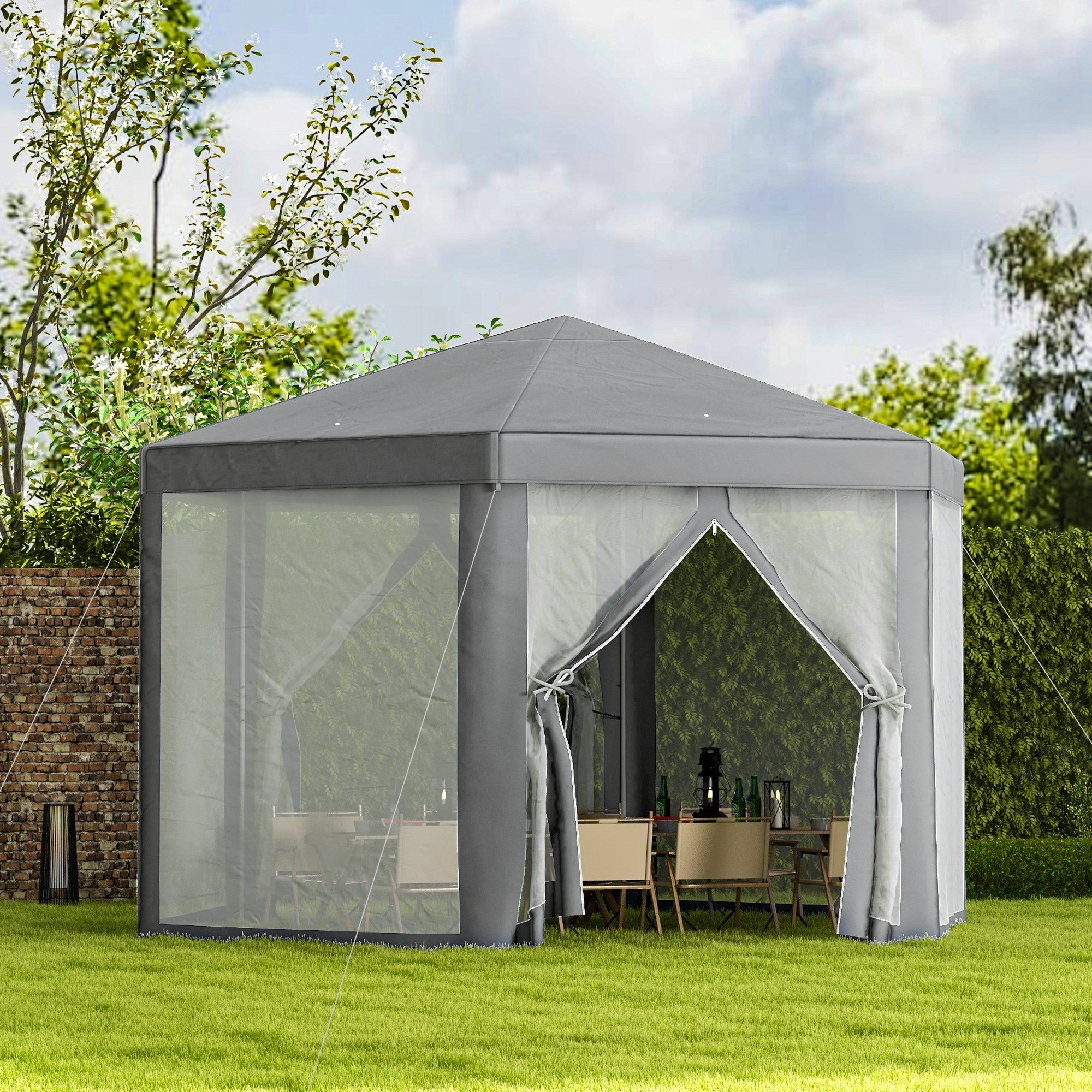 Hexagonal reception tent, light grey