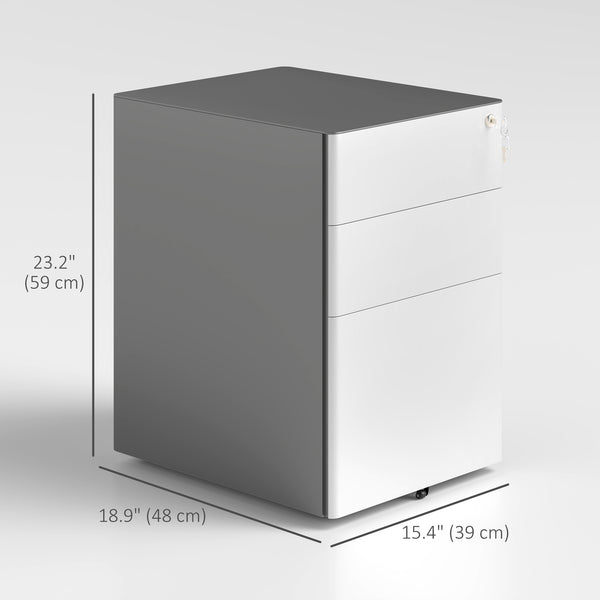 Classeur 3 tiroirs pour bureau à domicile, serrure pour dossiers A4, lettres et format légal, gris et blanc