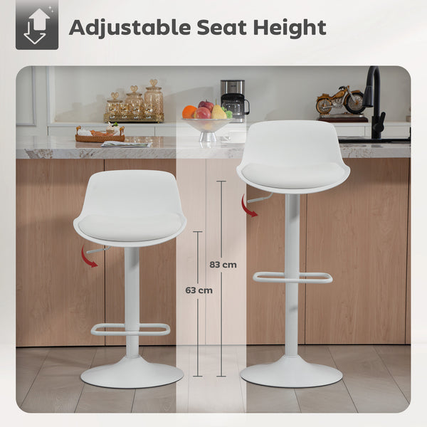 Set of 2 bar stools with swivel seats in faux leather, white