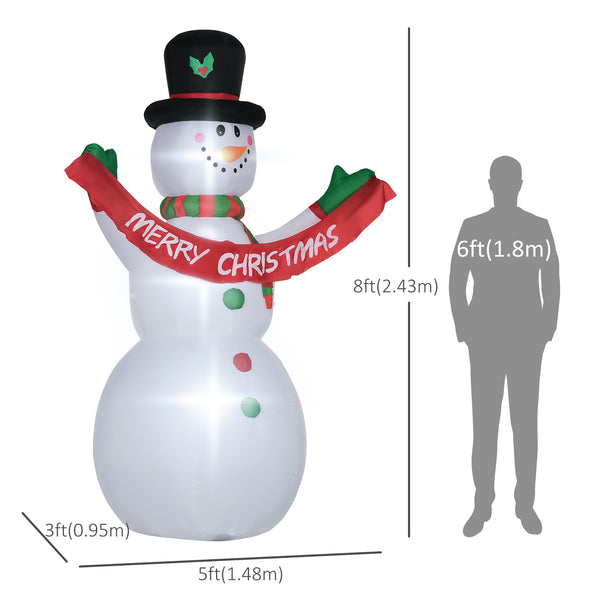 Bonhomme de neige gonflable de 2,4 mètres avec bannière lumineuse LED