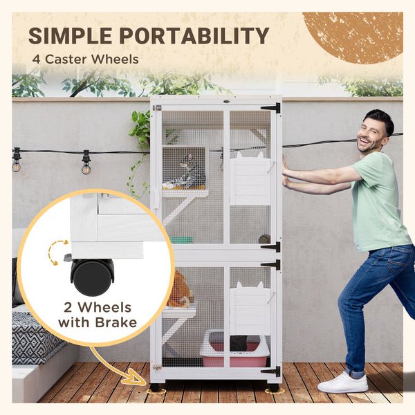 Enclos surélevé avec roulettes, bac de repos, résistant à l'eau, blanc