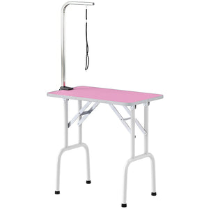Foldable Pet Grooming Table for Dogs Cats with Adjustable Arm, Non-slip Surface, Pink
