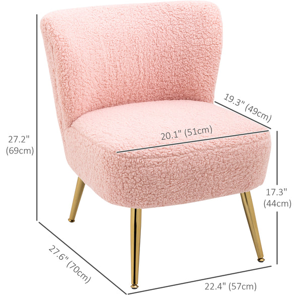 Fauteuil de salon avec rembourrage doux et pieds dorés, rose