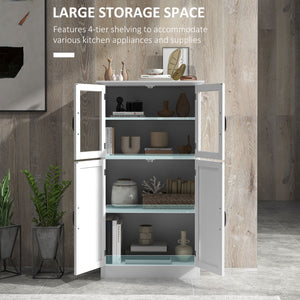 Buffet moderne avec portes vitrées, étagères à 4 niveaux, blanc