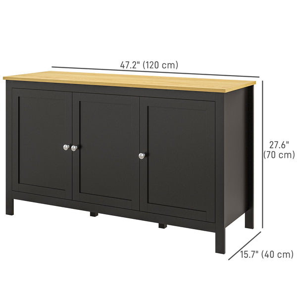 Buffet avec portes et étagères réglables pour salon ou entrée, noir et naturel