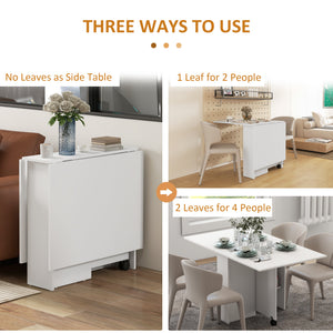 Table de salle à manger pliante pour petits espaces avec étagères de rangement, blanche