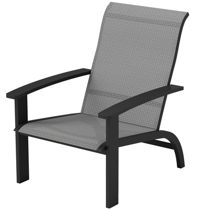 Chaise Adirondack d'extérieur Muskoka avec cadre en aluminium, assise en maille, dossier haut pour jardin et terrasse, gris foncé