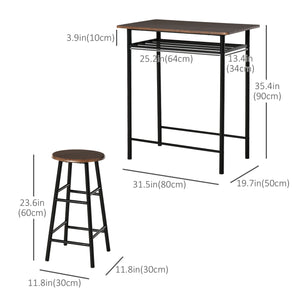 3-piece high table set including a storage shelf and a footrest in metal, black and oak. 