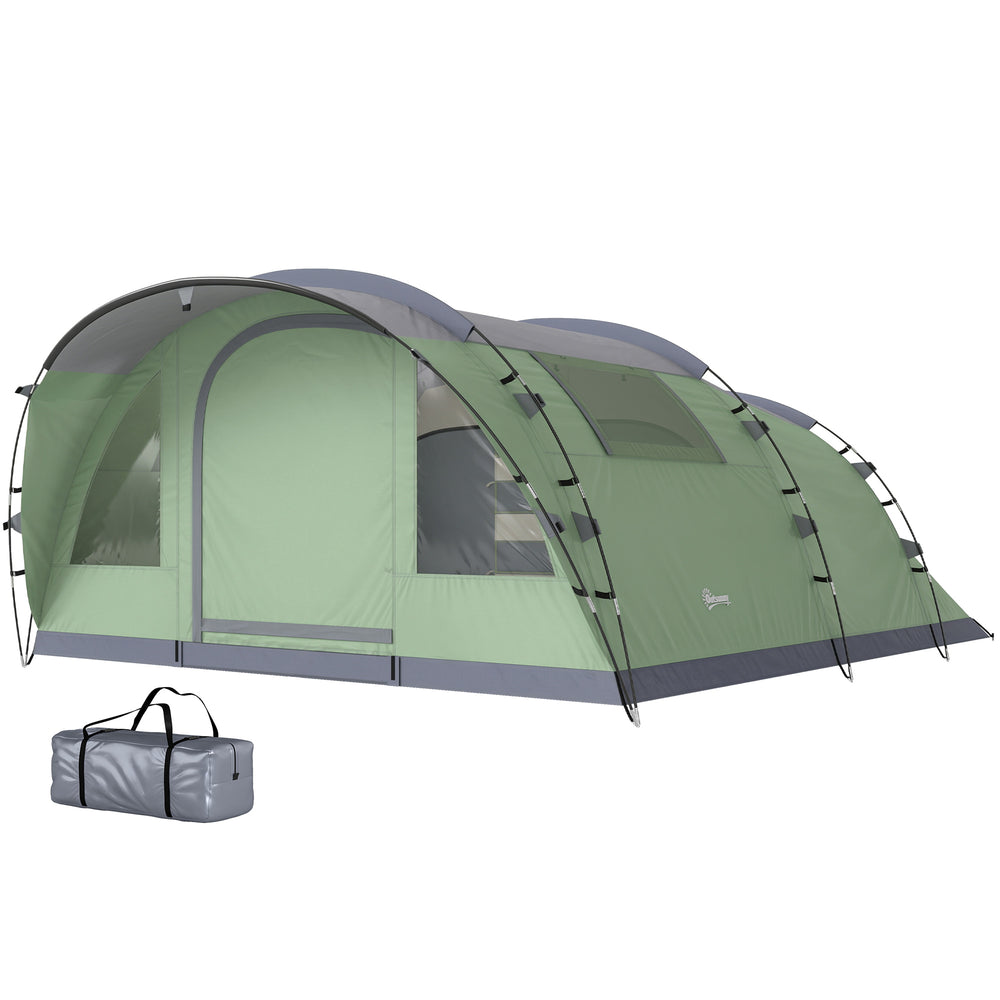 Tente de camping multi-pièces pour 5 personnes, facile à monter avec 4 fenêtres et un porche, vert clair