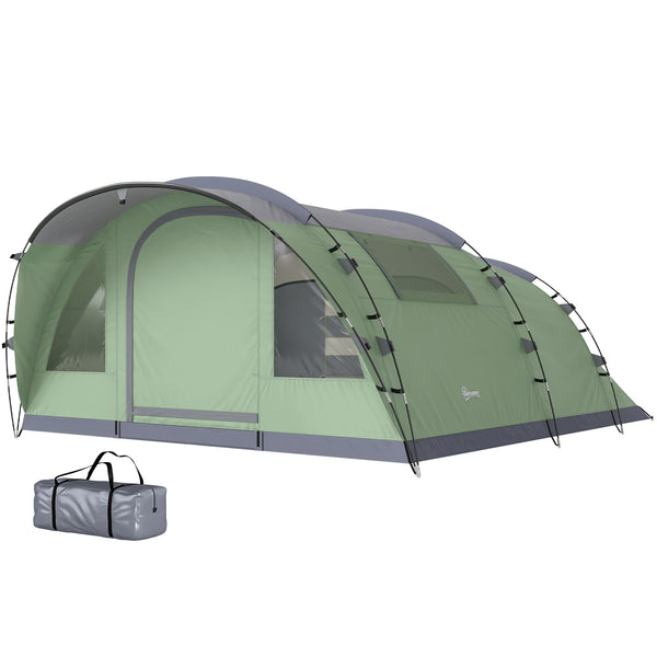 Tente de camping multi-pièces pour 5 personnes, facile à monter avec 4 fenêtres et un porche, vert clair