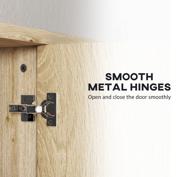 Armoire murale de salle de bain avec miroir et 5 espaces de rangement – Effet bois naturel