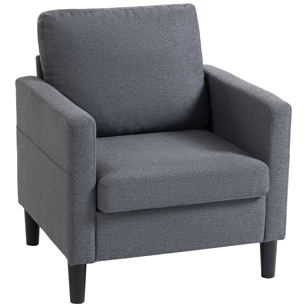 Fauteuil moderne rembourré avec assise et accoudoirs épais et rembourrés, gris foncé