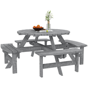 Table de pique-nique et banc rond en bois 8 places