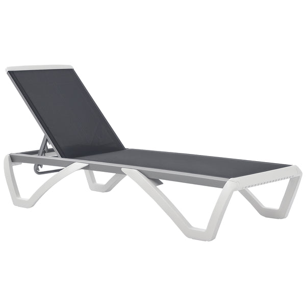 Outdoor Chaise Lounge Chair, Patio Aluminum Tanning Chair with 5-Level Adjustable Back, Portable Wheels, Breathable Mesh Fabric, for Pool, Deck, Garden, Grey