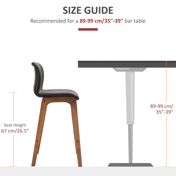 Set of 2 modern bar stools, dark brown.