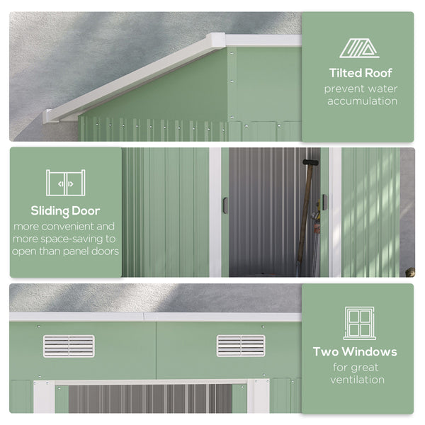Lockable metal garden shed, light green