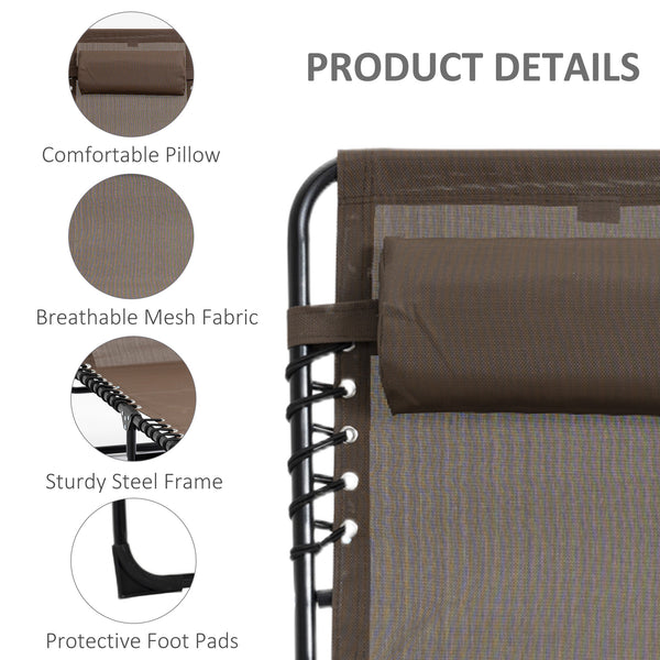 Chaise longue pliante avec dossier réglable et coussin amovible, marron