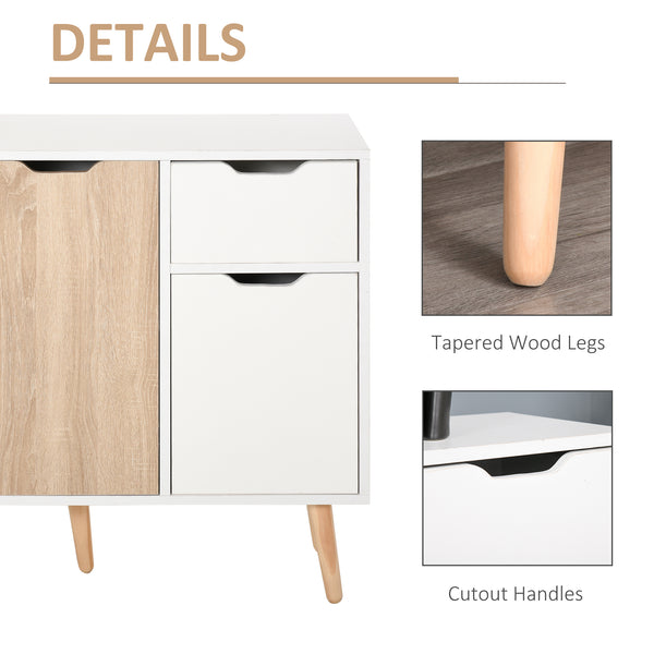 Buffet scandinave avec tiroir, blanc et bois naturel