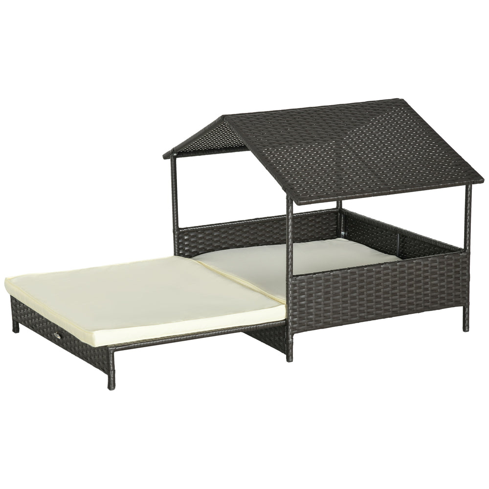 Niche d'extérieur extensible en osier avec coussin doux et housse lavable